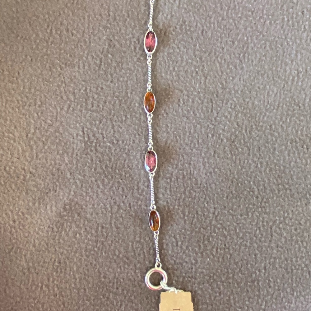 Lori Bonn Amber, Raspberry Topaz Ovals & Twisted Bar Link Bracelet